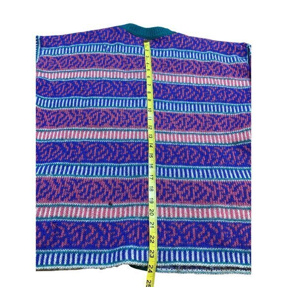 Vintage 80s/90s Pure Wool Cardigan Sweater With Stripe & Tribal Pattern Button-U - Picture 8 of 10
